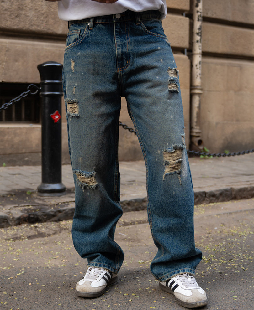 Vintage Blue Distressed Jeans 100% Cotton