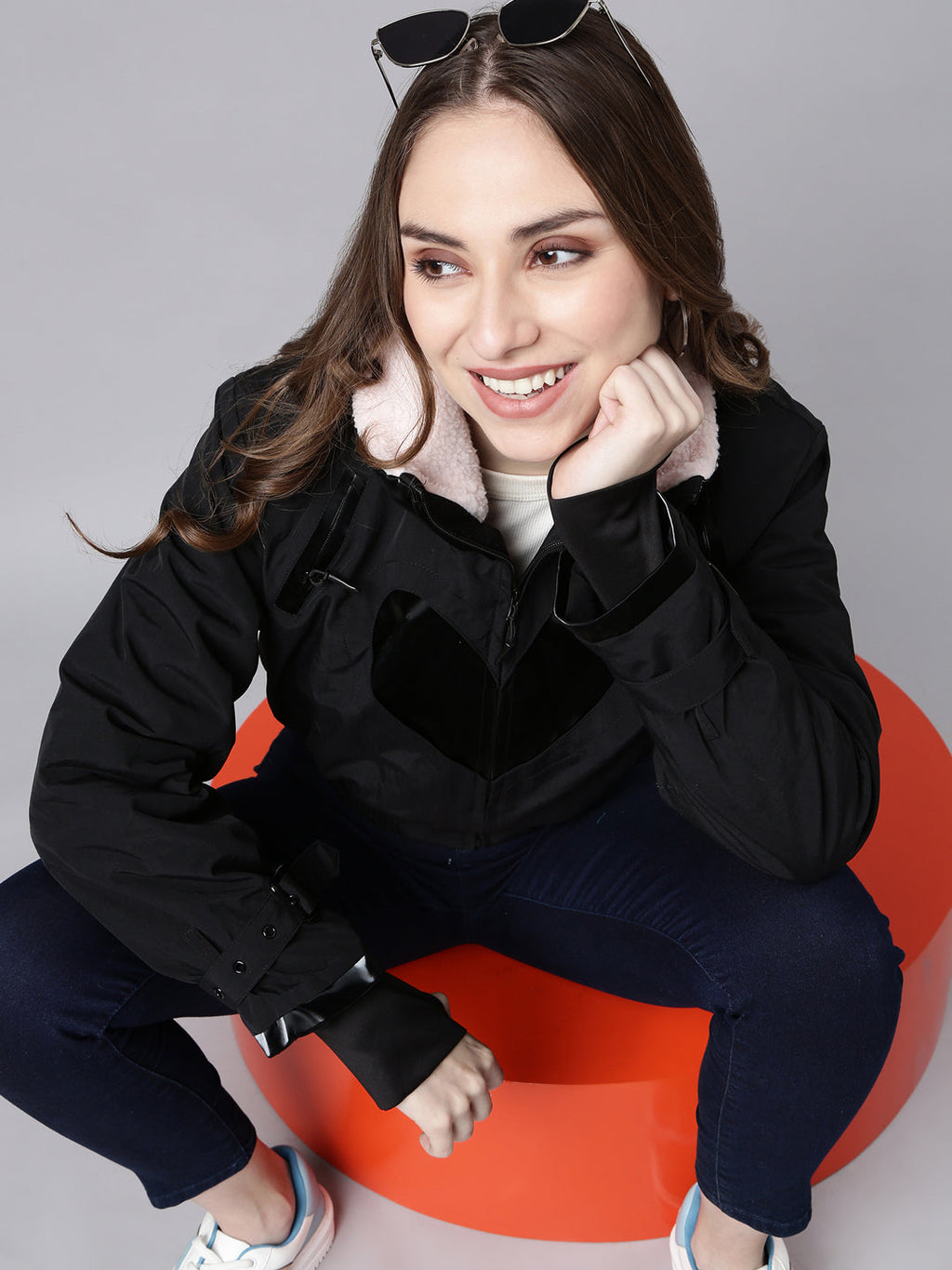 Women's Black Mock Collar Long Sleeves Crop Puffer Jacket