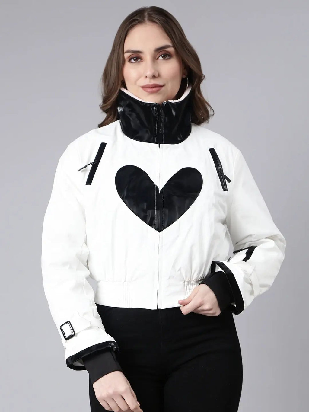 Women's White Mock Collar Crop Puffer Jacket