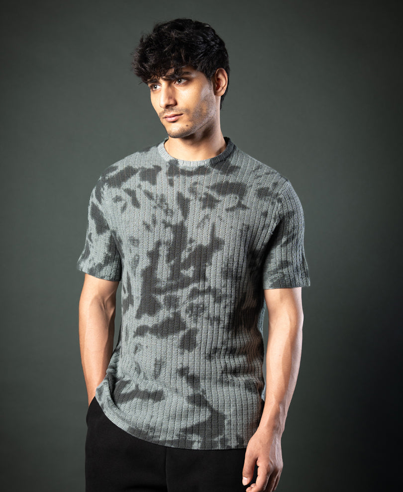 Grey Tie Dye Knit T-Shirt 100% Cotton