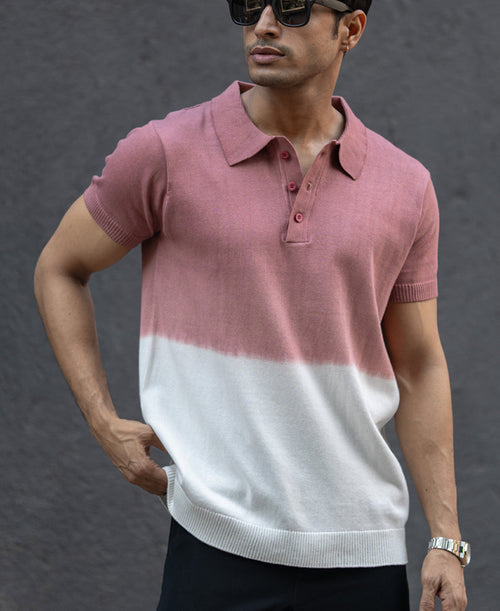 Brick Ombre Knit Polo T-Shirt 100% Cotton