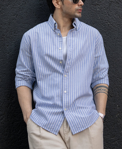 Blue Oxford Stripe Buttondown Shirt 100% Cotton