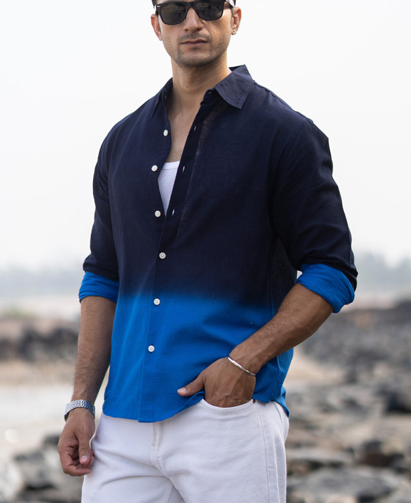 Navy And Royal Ombre Shirt 100% Cotton