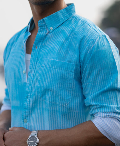 Blue Sprayed Stripe Shirt 100% Cotton