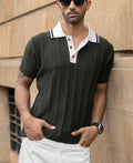Olive Contrast Collar Knit T-Shirt 100% Cotton