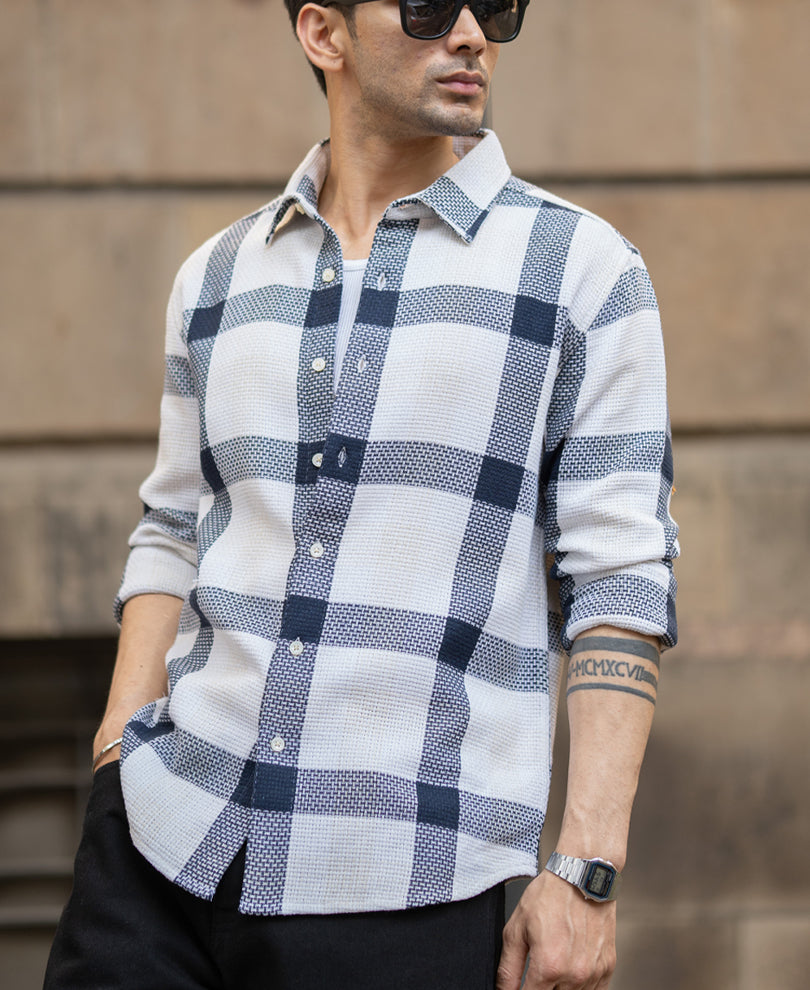 Navy Structure Checked Shirt