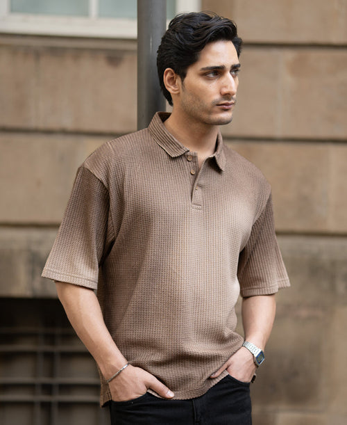 Dark Beige Sprayed Polo T-Shirt