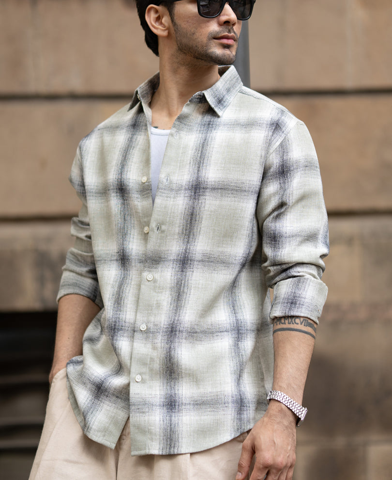 Sage Green Structured Checks Shirt
