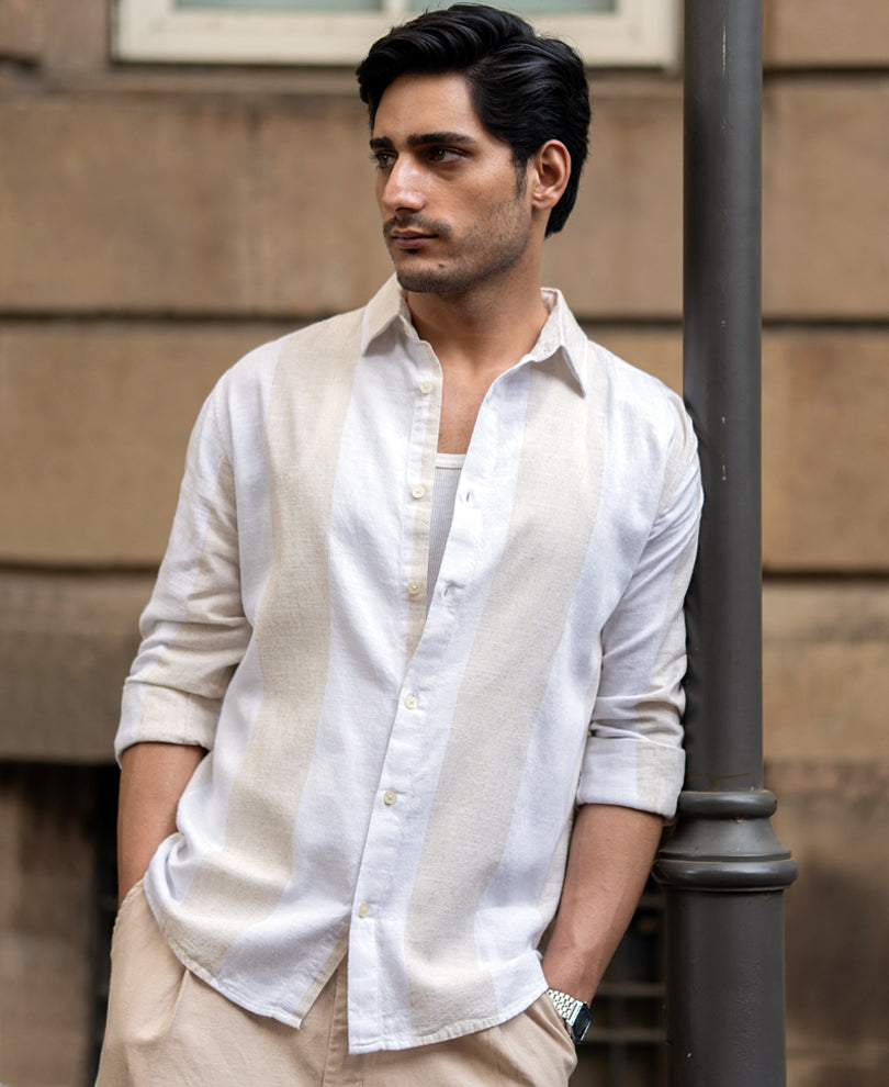 Natural & White Blend Stripe Shirt