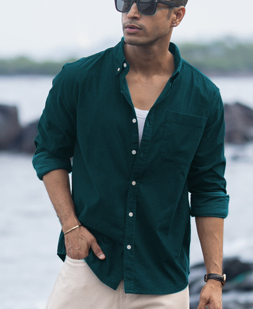 Dark Teal Corduroy Buttondown Shirt 100% Cotton