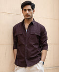 Wine Double Pocket Lightweight Shirt 100% Cotton