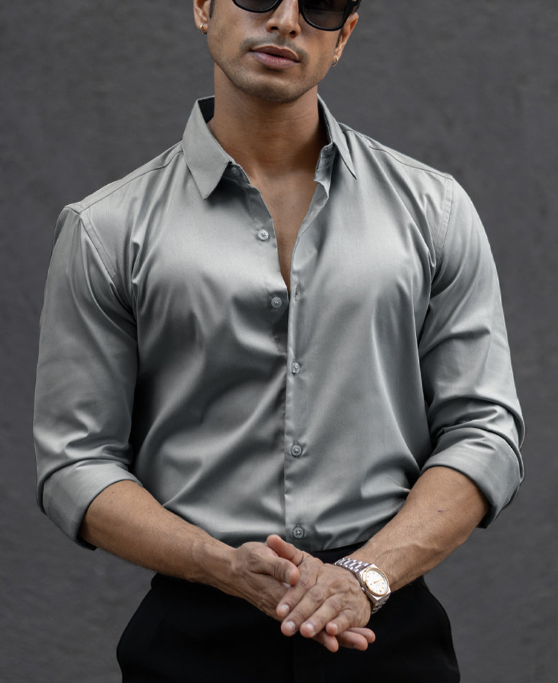 Grey Melange Stretch Shirt
