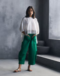 Boat Neck Top - White & Green