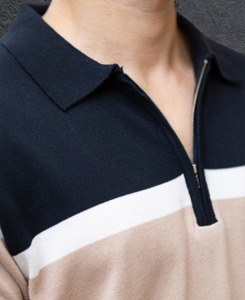 Navy & Beige Knit Stripe T-Shirt 100% Cotton