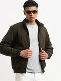 Men's Mock Collar Olive Bomber Jacket