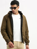 Men's Mock Collar Black Solid Reversible Bomber Jacket comes with Detachable Hoodie