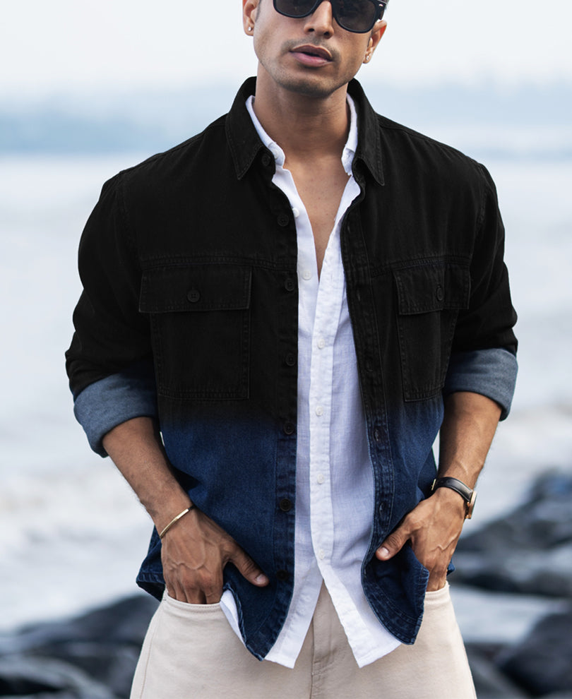 Black Ombre Denim Shirt 100% Cotton
