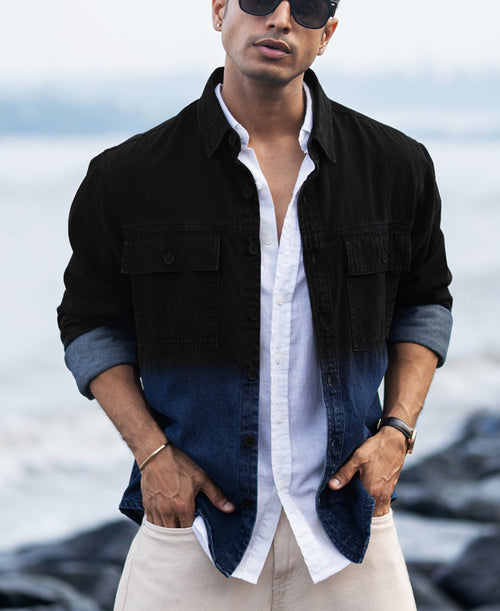 Black Ombre Denim Shirt 100% Cotton