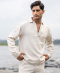 Cream Structured Cotton Kurta Shirt