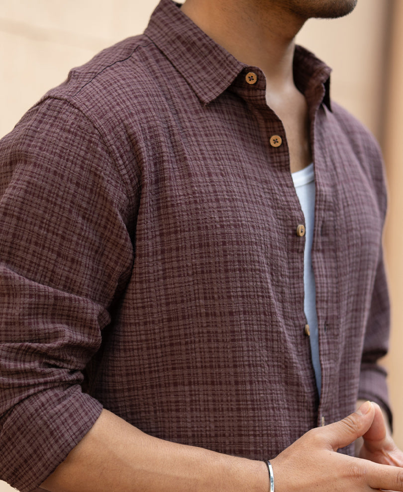 Brown Structured Lightweight Shirt 100% Cotton