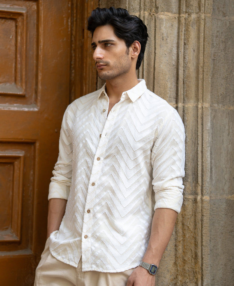 Off White Jacquard Shirt 100% Cotton