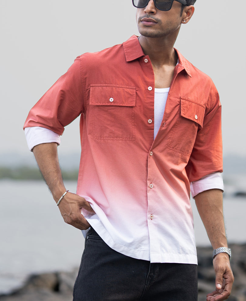 Orange Rust Ombre Pocket Shirt 100% Cotton