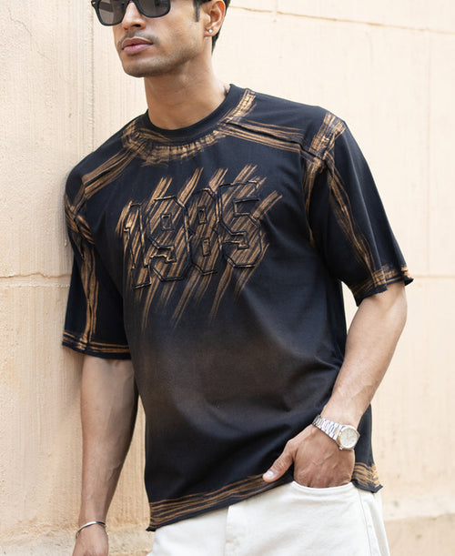 Black Bleached Applique T-Shirt 100% Cotton