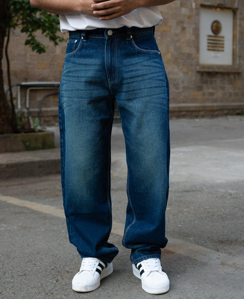 Dark Blue Tinted Baggy Jeans 100% Cotton