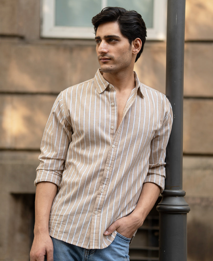 Tan Cottom Stripe Shirt