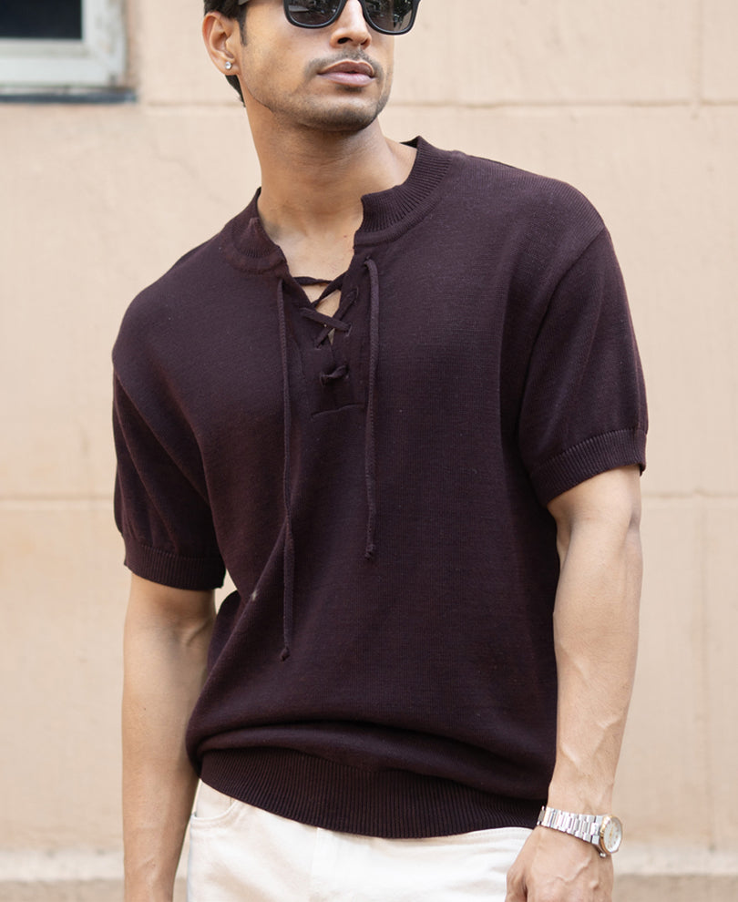 Wine Henley T-Shirt 100% Cotton