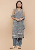 Grey Embellished Tissue Silk Salwar Suit