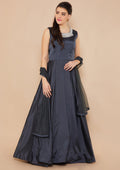 Grey Stonework Taffeta Silk Designer Gown