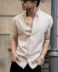 Beige Microchecks Oxford Shirt 100% Cotton