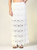 Women's Crochet Off White Maxi Skirt with Mesh Detail