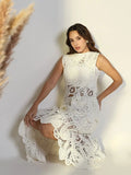 Women's Embroidered White Crochet Skirt Co-Ords Set