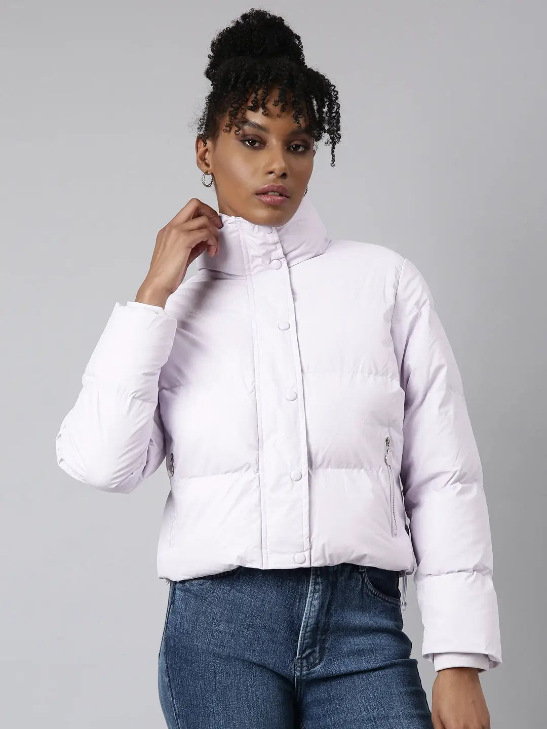 Women's Lavender Washed Windcheater Crop Puffer Jacket