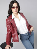 Women's Maroon Windcheater Biker Jacket