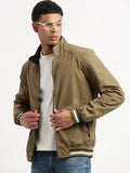 Men's Mock Collar Olive Solid Casual Reversible Bomber Jacket
