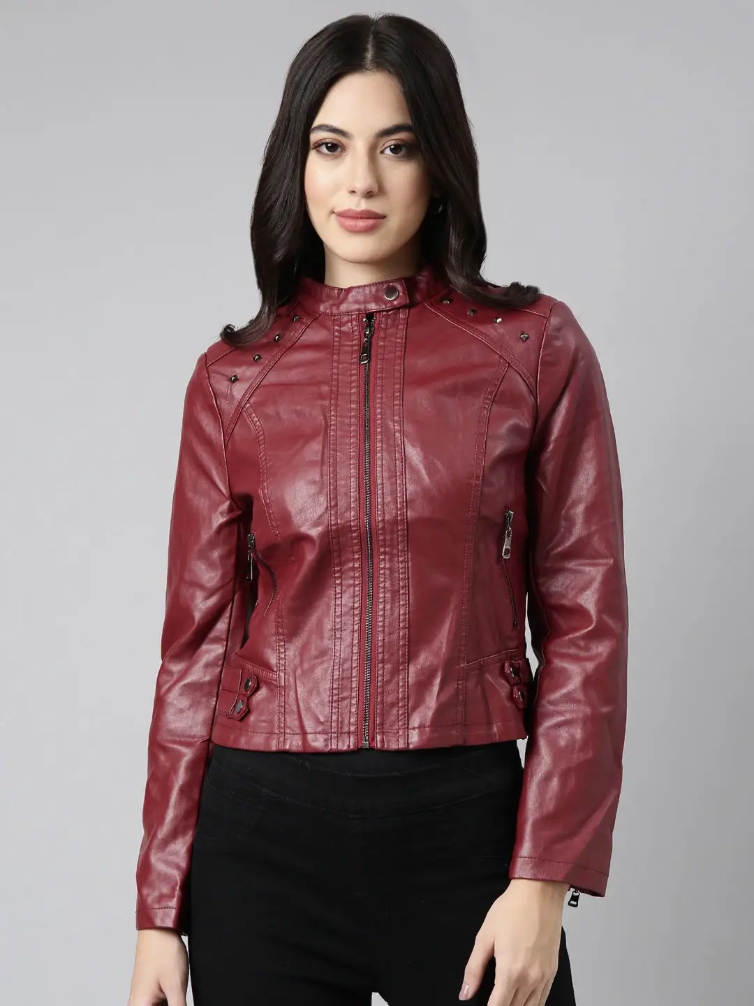 Women's Maroon Biker Jacket