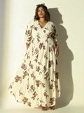 Women's Cream Floral Fit and Flare Dress