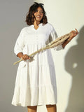 Women's White Cotton Fit & Flare Midi Dress