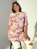 Women's Red Floral Printed A-Line Kurti