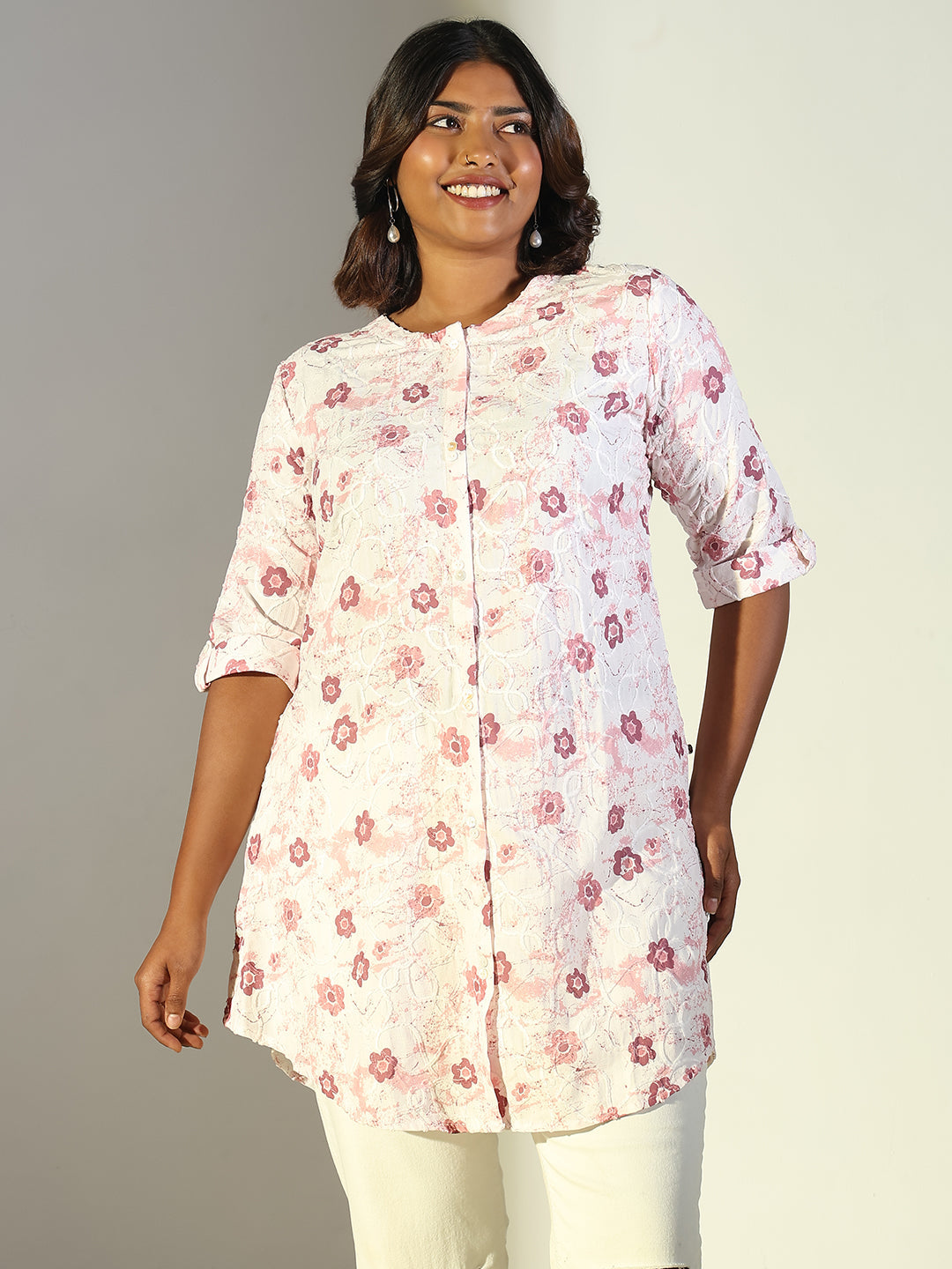 Women's Pink Floral Printed Kurti