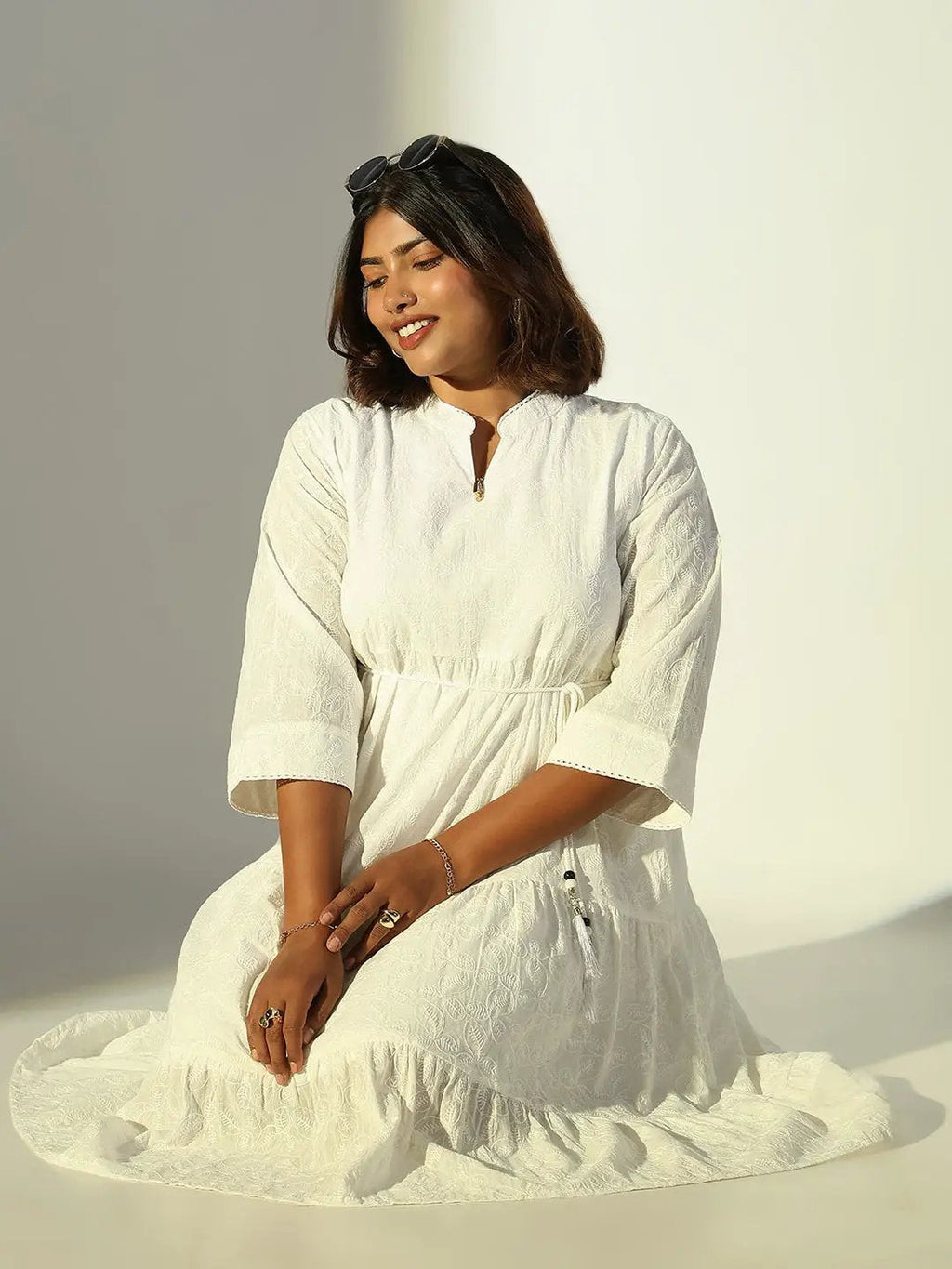 Women's White Solid A Line Dress