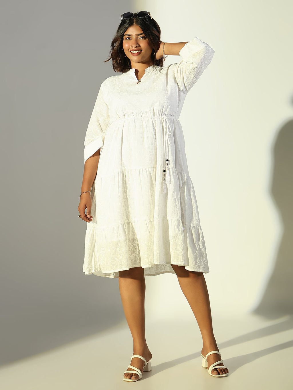 Women's White Solid A Line Dress