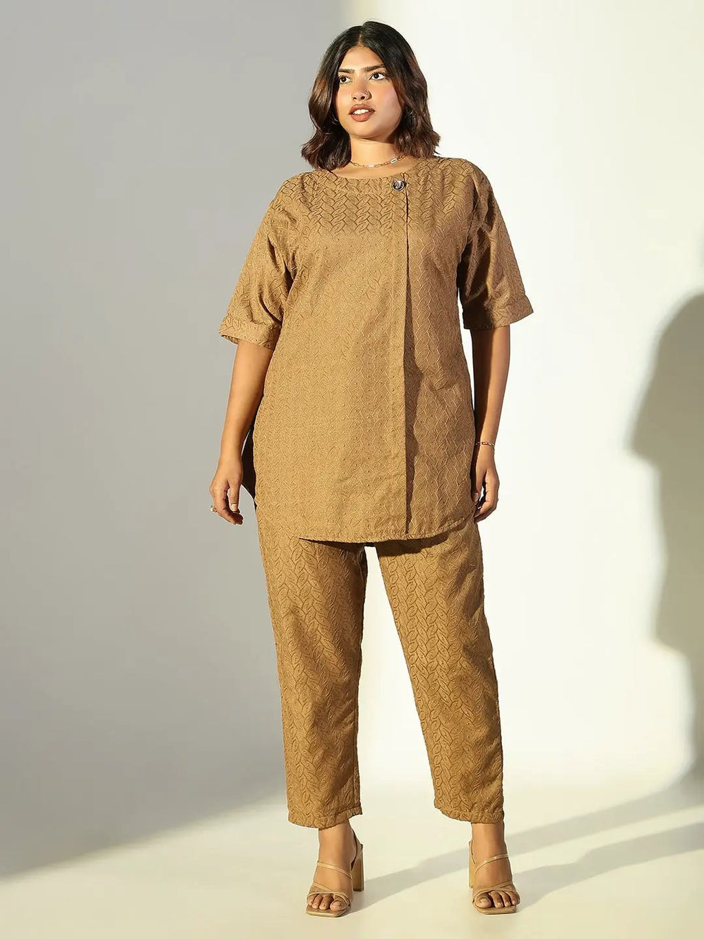 Women's Brown Embroidered Co-Ords Set