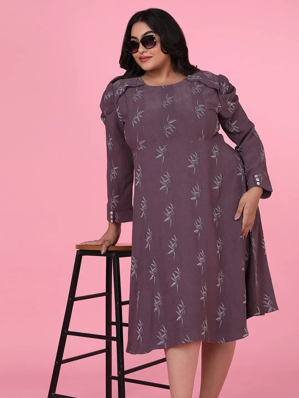 Women's Floral Mauve Fit and Flare Dress