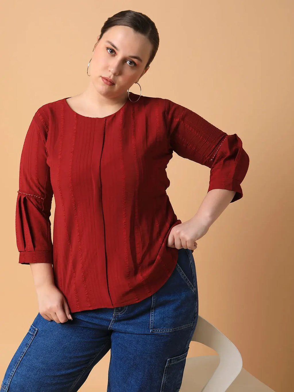 Women's Maroon Georgette Top