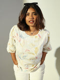 Women's Yellow Floral Printed Cotton Regular Top
