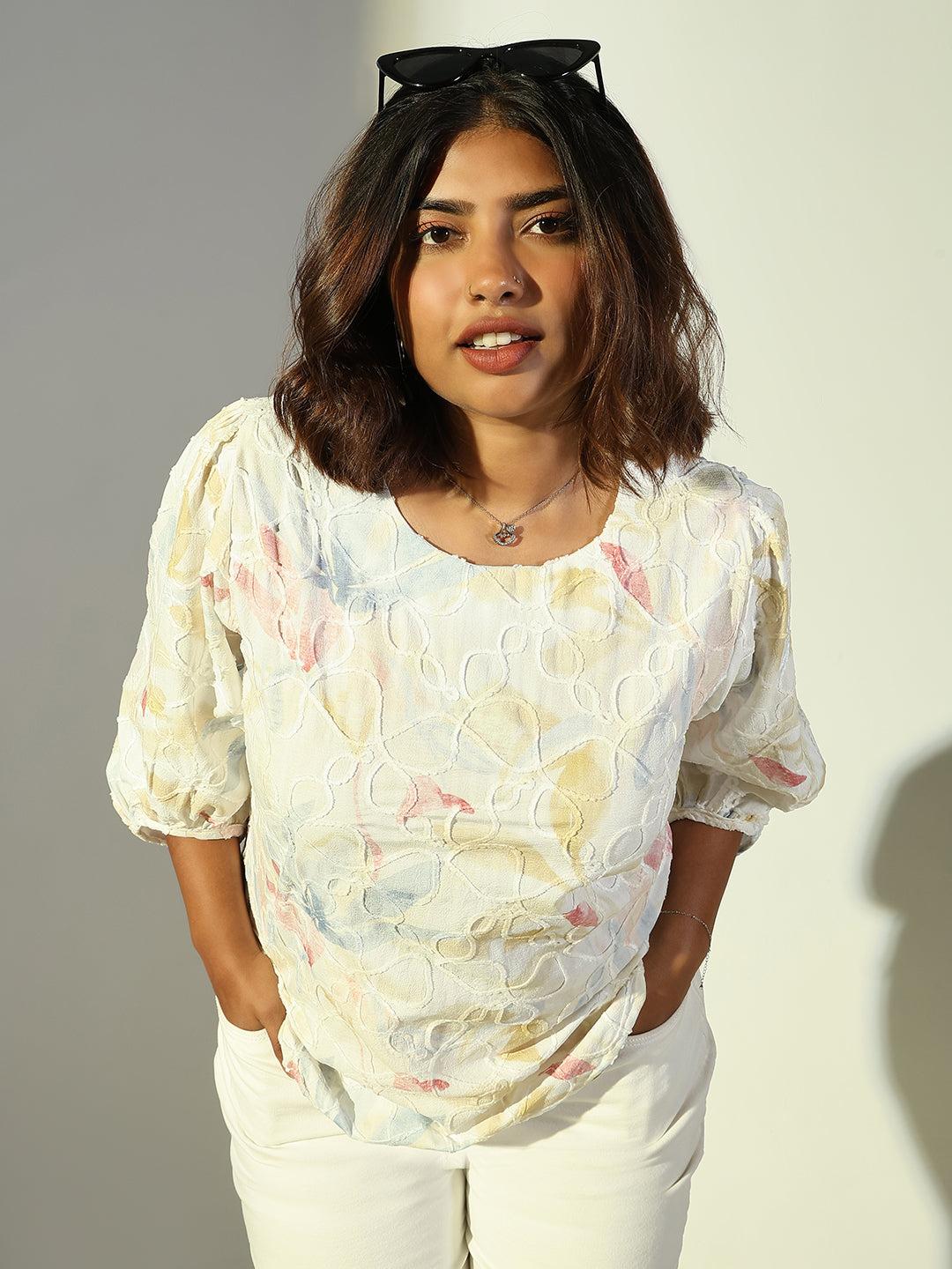 Women's Yellow Floral Printed Cotton Regular Top